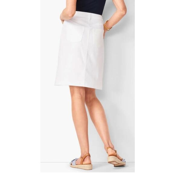 Talbots Classic Cotton White Mid Rise Knee Length Jean Skirt Stretch Pockets 10 - Picture 2 of 7